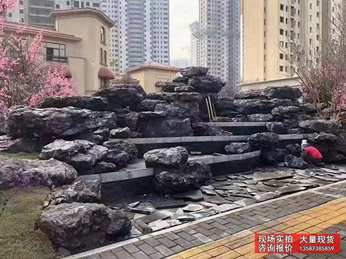 小区杏悦2中国黑景石假山安装